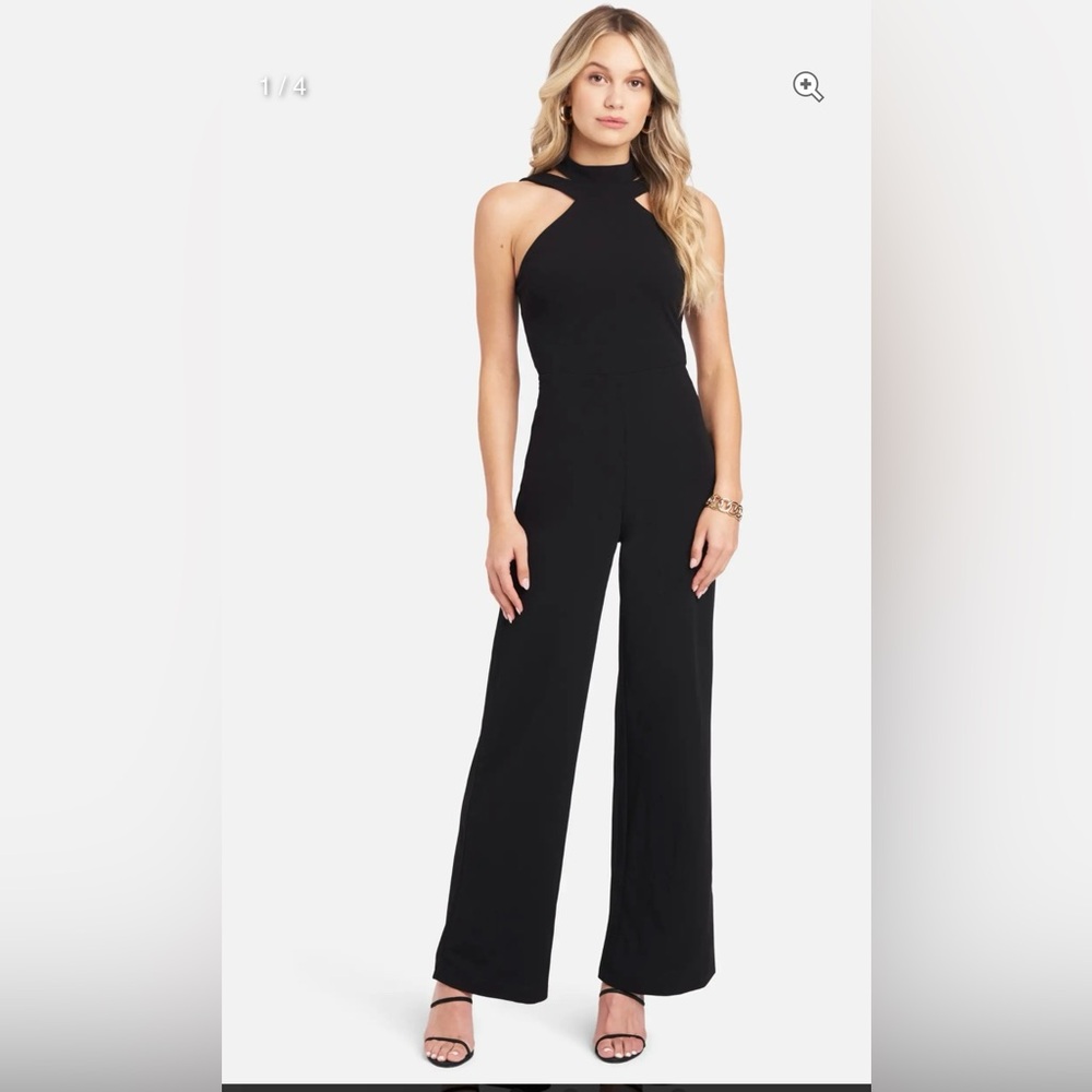 Bebe Wide Leg Black Halter Jumpsuit